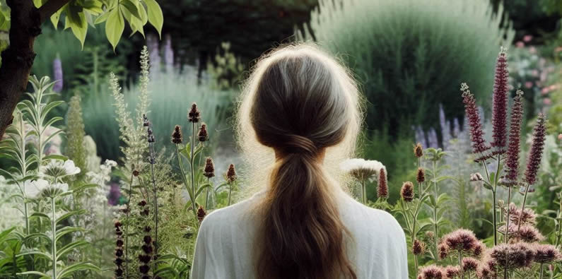 Frau im Kräutergarten