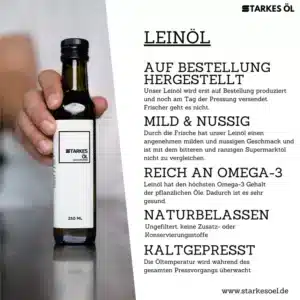 Etikett Leinöl von der Firma Starkes Öl E.U.
